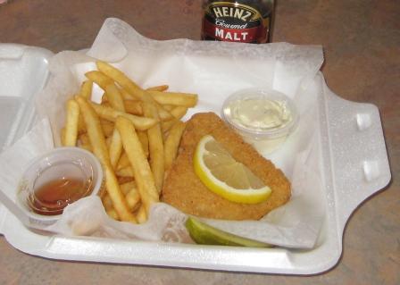 JT's fried fish sandwich with fries - hold the bread