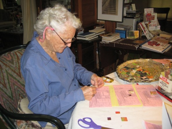 Betty Beeby at work on thank you notes