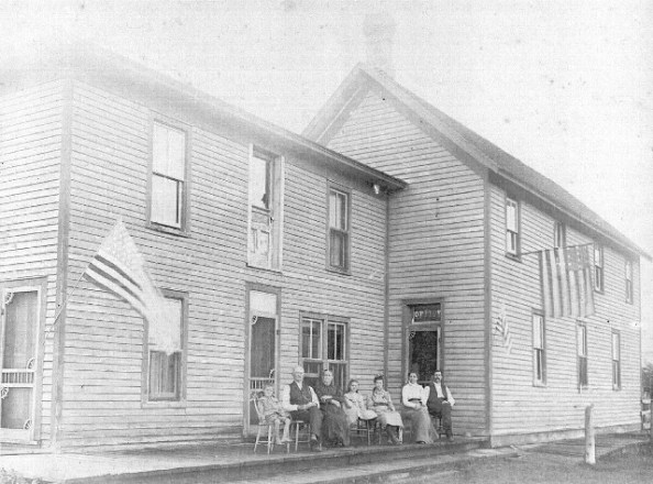 Blakely Hotel with Flags BW for blog