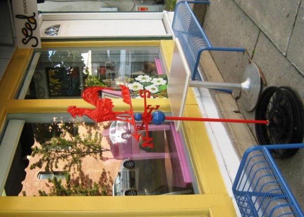 Red rooster weathervane at Seed studio and gallery