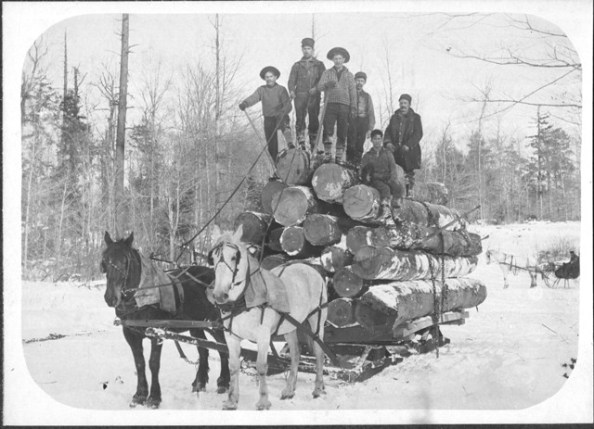 Logging camp at Island Lake, from the Prince Hillman Collection, Wilkinson Homestead Historical Society